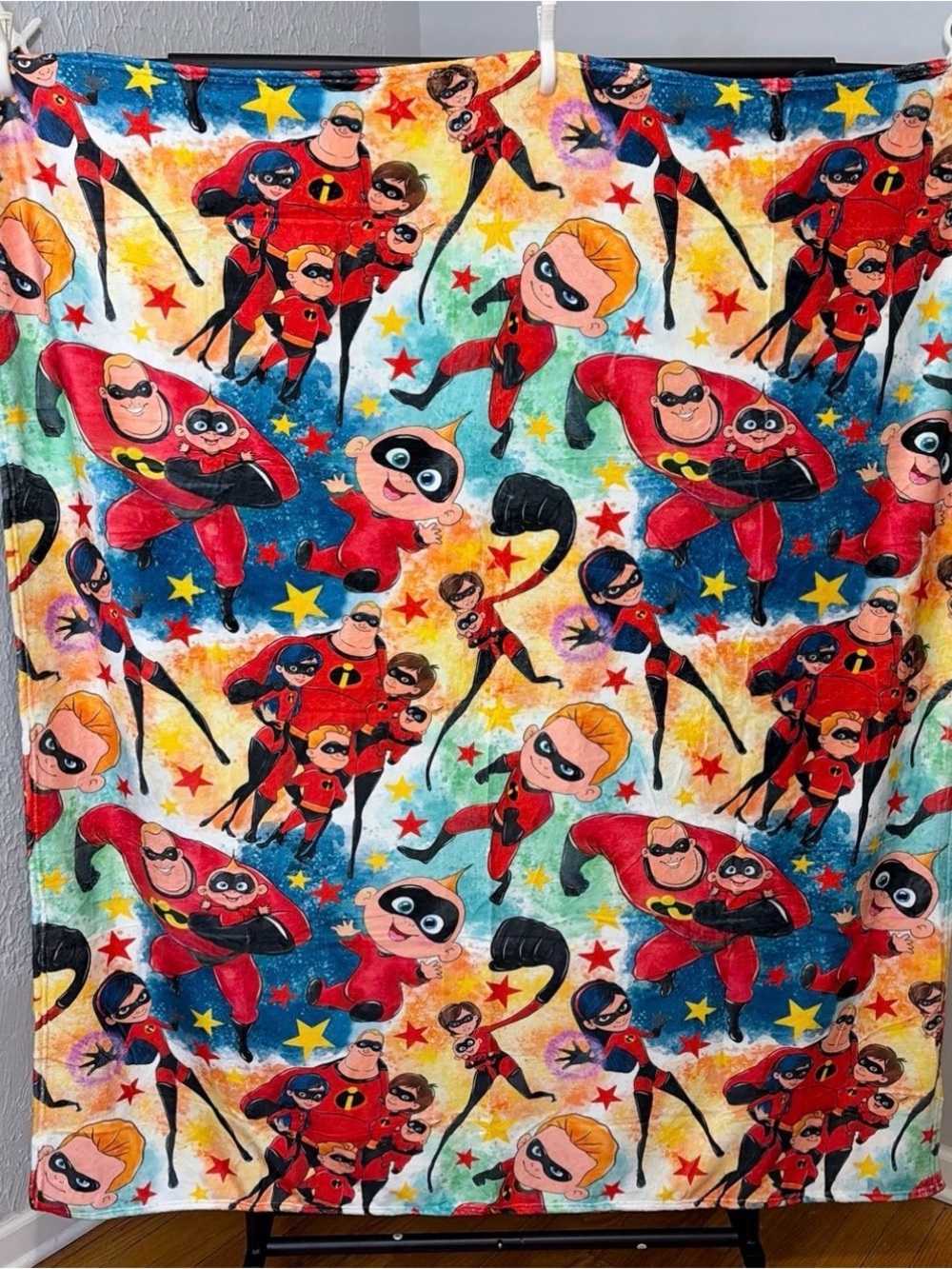 Kids Plush Throw Blanket - Red & Multicolor Superhero Design